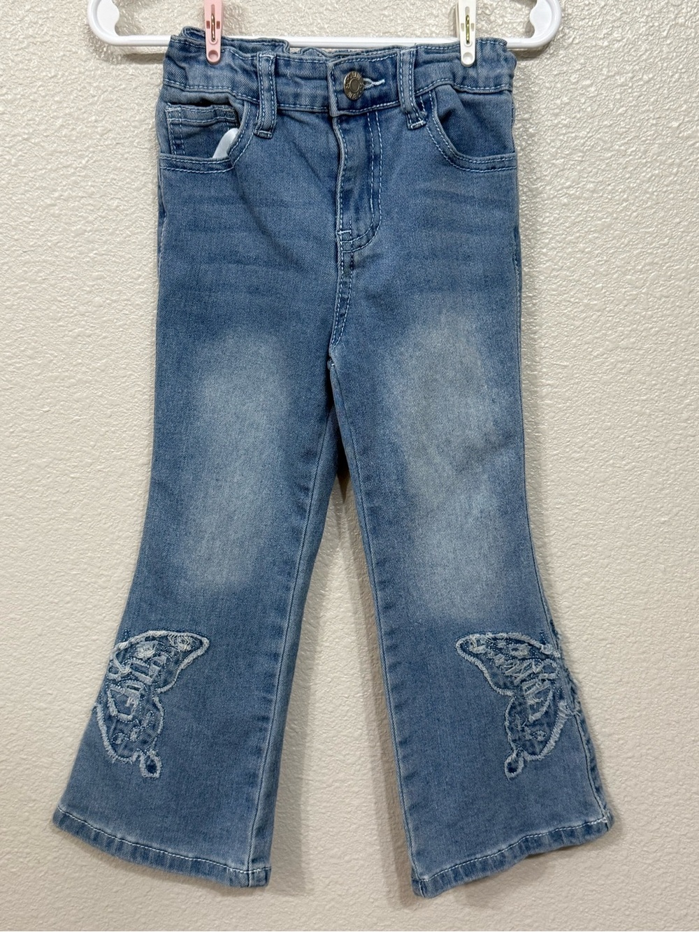 Girls' Light Blue Butterfly Embroidered Jeans